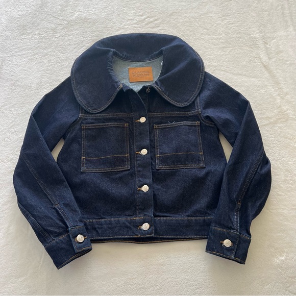 CLAUDIE PIERLOT Wide-Collar Denim Jacket in Blue - Picture 7 of 12